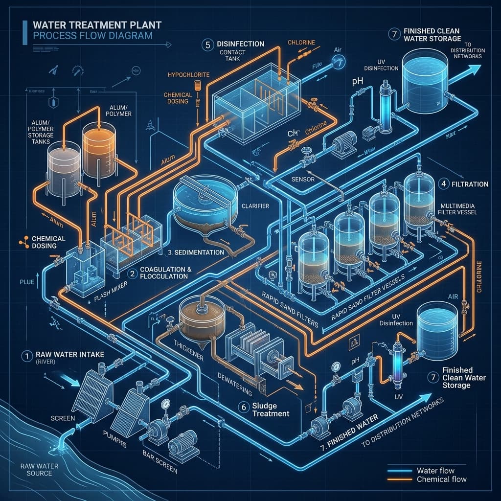 What is a Process Flow Diagram (PFD) in a Water Treatment Plant?